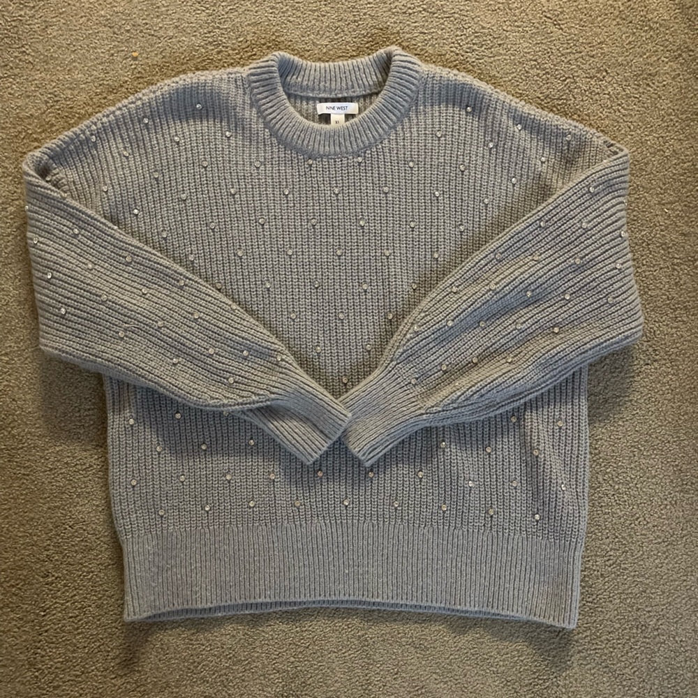Nine West Gray Sweater with Bling Diamond Embellishments